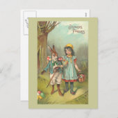 Joyeuses Pâquesのかわいいヴィンテージイースター シーズンポストカード (正面/裏面)