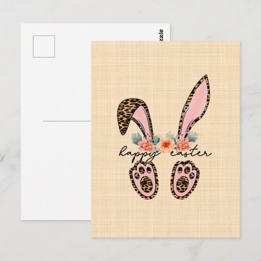"Joyeuses Pâques" avec un dessin floral de lapin ポストカード (正面/裏面)