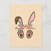 "Joyeuses Pâques" avec un dessin floral de lapin ポストカード (正面)