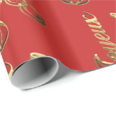 Joyeuxノエルフランスのクリスマスレッドと金ゴールド ラッピングペーパー (ロールコーナー)