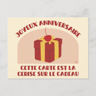 Joyeux anniversaire, carte cerise sur le cadeau ポストカード
