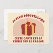 Joyeux anniversaire, carte cerise sur le cadeau ポストカード (正面/裏面)