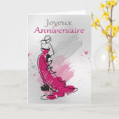 Joyeux Anniversary, フランスの Greeting, Female カード (黄色い花)