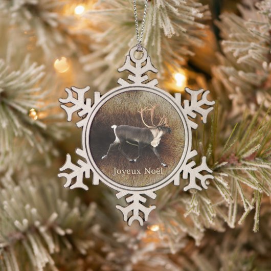 Joyeux Noёl – ブル・カリブー(トナカイ) スノーフレークピューターオーナメント (ツリー)