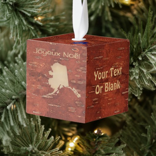 Joyeux Noёl - 白樺の樹皮に浮かぶアラスカ キューブオーナメント (ツリー)
