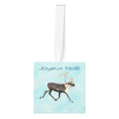 Joyeux Noёl – 雪の上のトナカイ キューブオーナメント (正面)