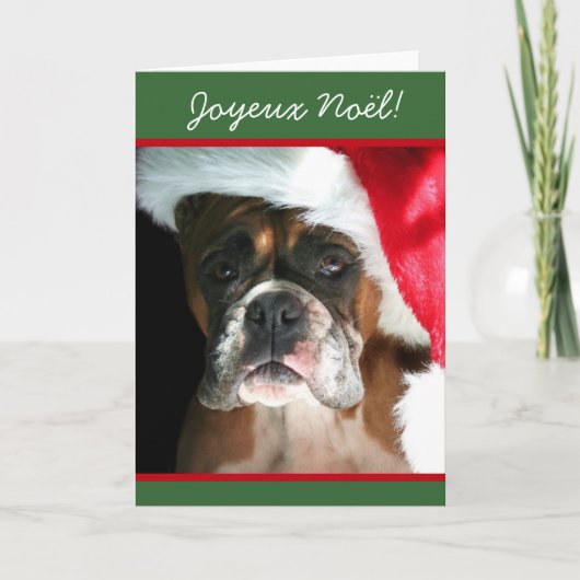 Joyeux Noëlのクリスマスのボクサー犬の挨拶状 シーズンカード (正面)
