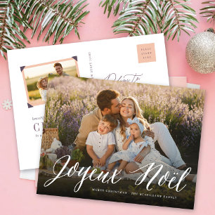 Joyeux Noelのシンプルな原稿のクリスマスの写真の郵便はがき シーズンポストカード
