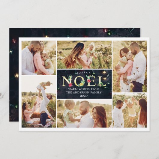 Joyeux Noelのフランスのでモダンなクリスマスの写真のコラージュ シーズンカード (正面/裏面)