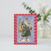 Joyeux Noelの別名メリークリスマスの緑サンタクロース シーズンポストカード (スタンド正面)