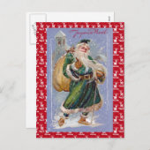 Joyeux Noelの別名メリークリスマスの緑サンタクロース シーズンポストカード (正面/裏面)