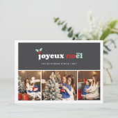 Joyeux Noelはっきりしたタイポグラフィミスタルトー3枚の写真 シーズンカード (スタンド正面)
