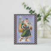 Joyeux Noelアカメリークリスマスグリーンサンタクロース シーズンポストカード (スタンド正面)