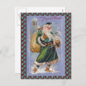 Joyeux Noelアカメリークリスマスグリーンサンタクロース シーズンポストカード (正面/裏面)