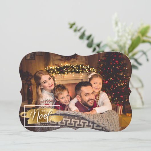 Joyeux Noelカットファンシー写真クリスマス シーズンカード (スタンド正面)