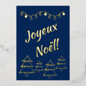 Joyeux Noelクリスマスライトクリスマスツリーブルー 箔シーズンカード (正面)