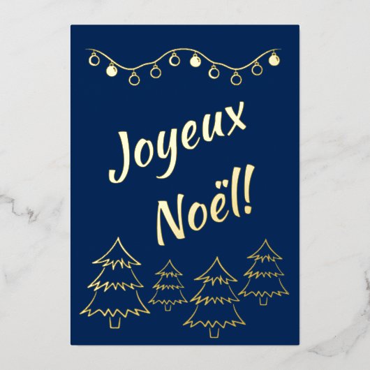 Joyeux Noelクリスマスライトクリスマスツリーブルー 箔シーズンカード (正面)