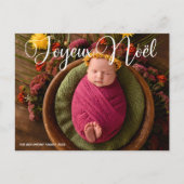 Joyeux Noelホワイトスクリプトシックな写真クリスマス シーズンポストカード (正面)