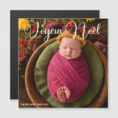 Joyeux Noelホワイトスクリプトフォトクリスマスマグネット (正面/裏面)