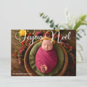 Joyeux Noelホワイトスクリプトベビー写真クリスマス シーズンカード (スタンド正面)