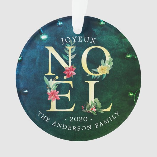 Joyeux Noelメリークリスマスポインセチア写真デコール オーナメント (正面)