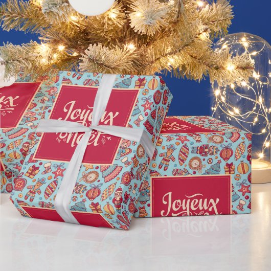 Joyeux Noelメリーフランスのクリスマスクリスマスフィギュア ラッピングペーパー (クリスマス)