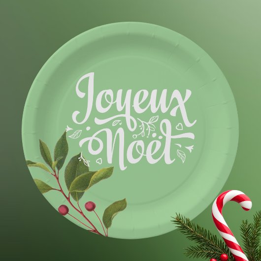 Joyeux Noelメリーフランスのクリスマス赤と緑 ペーパープレート