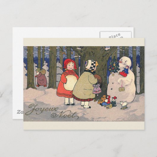 Joyeux Noelヴィンテージフランスのクリスマスハガキ シーズンポストカード (正面/裏面)