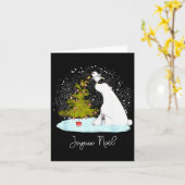 Joyeux Noël - かわいいラーベアペンギンクリスマス カード (黄色い花)