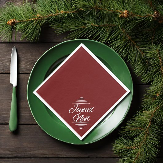 Joyeux Noel – バーガンディーホワイト スタンダードランチョンナプキン