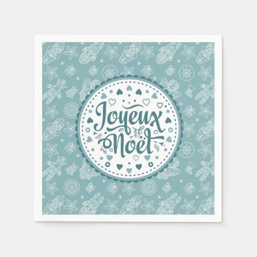 Joyeux Noel フランスの Merry Christmas blue white art スタンダードカクテルナプキン (正面)