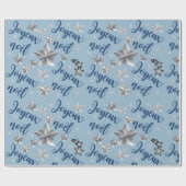 Joyeux Noel – メリークリスマス – ブルー&シルバー ラッピングペーパー (フラット)