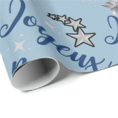 Joyeux Noel – メリークリスマス – ブルー&シルバー ラッピングペーパー (ロールコーナー)