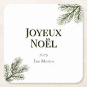 Joyeux Noel - 上品なモミの木の枝 スクエアペーパーコースター (正面)