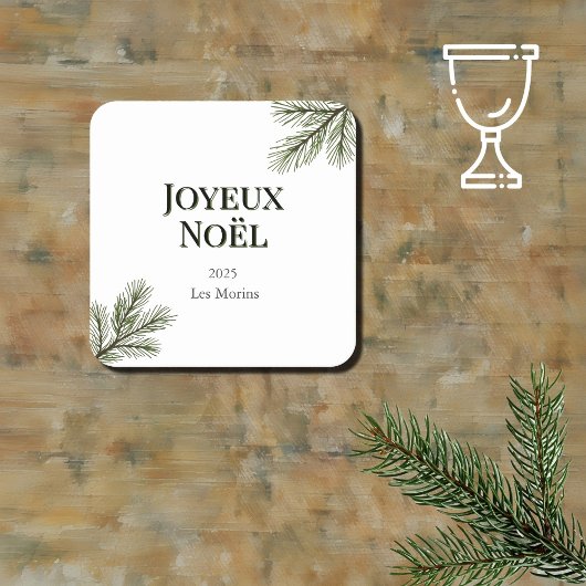Joyeux Noel - 上品なモミの木の枝 スクエアペーパーコースター