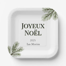 Joyeux Noel - 上品なモミの木の枝 ペーパープレート