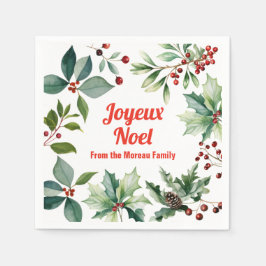 Joyeux Noel 花とグリーン スタンダードカクテルナプキン