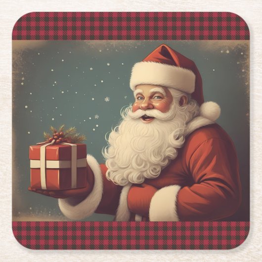 Joyeux Noël avec le Père Noël スクエアペーパーコースター (正面)