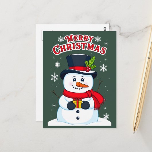 Joyeux Noël avec un Bonhomme de Neige Magique ポストカード (正面/裏面インサイチュ)