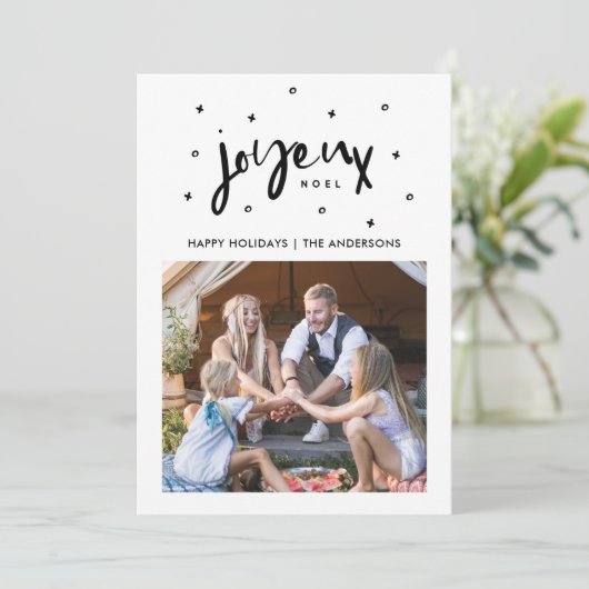 Joyeux Noel Boho Bird Family写真クリスマス シーズンカード (スタンド正面)