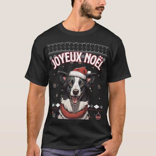 Joyeux noel border collie père noel tシャツ (正面)