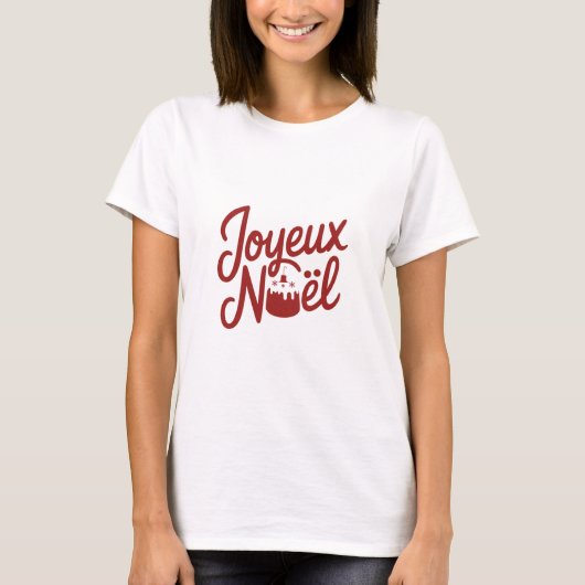 Joyeux Noël - Bûche de Noël Christmas T-Shirt Tシャツ (正面)
