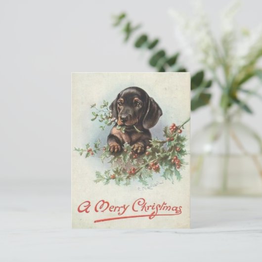 Joyeux Noël chien Teckel ポストカード (スタンド正面)