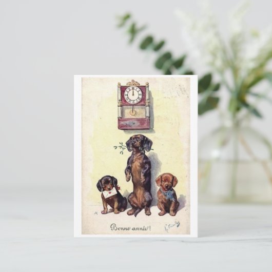Joyeux Noël chiens Teckel ポストカード (スタンド正面)