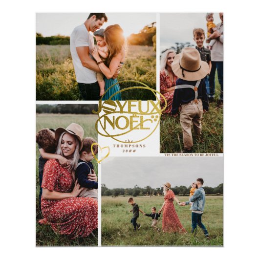 Joyeux Noel Christmas フランスの Four Photo Collage ポスター (正面)