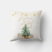Joyeux Noel Christmas Tree Gold Snowflakes クッション (裏面)