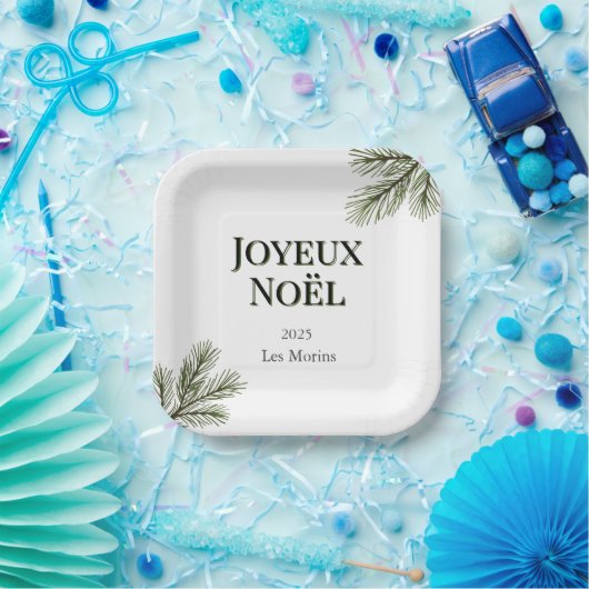 Joyeux Noel - delicate pine branches  ペーパープレート (パーティー)