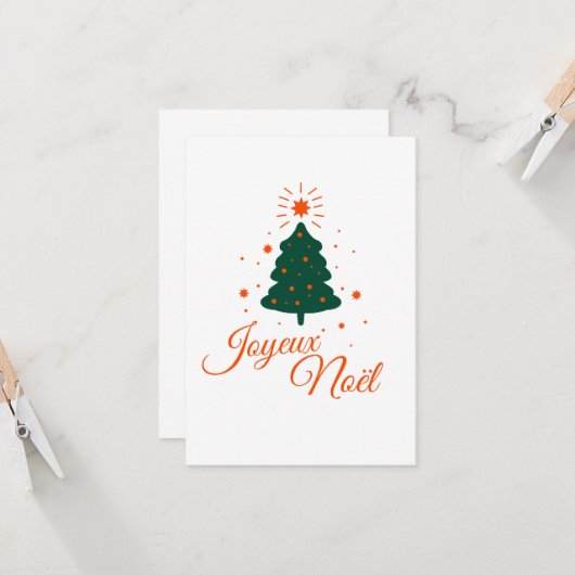 Joyeux Noël en rouge : sapin classique et joyeux カード (正面/裏面インサイチュ)