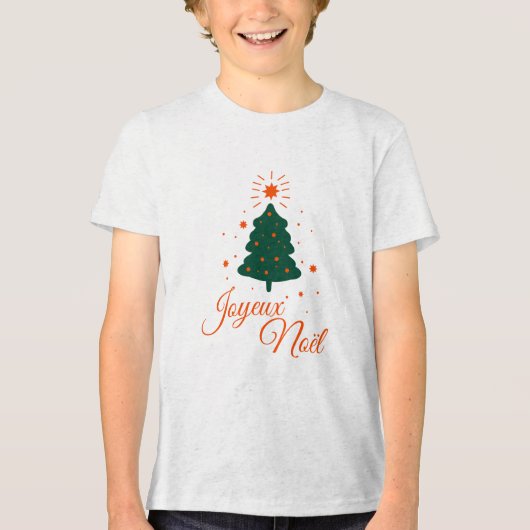 Joyeux Noël en rouge : sapin classique et joyeux トライブレンドＴシャツ (正面)