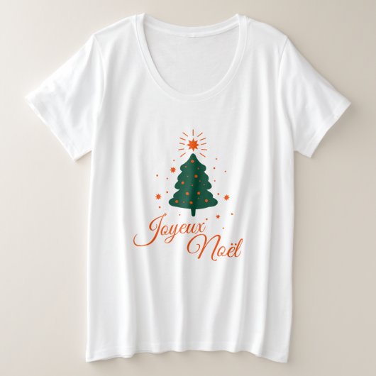 Joyeux Noël en rouge : sapin classique et joyeux プラスサイズTシャツ (デザイン正面)